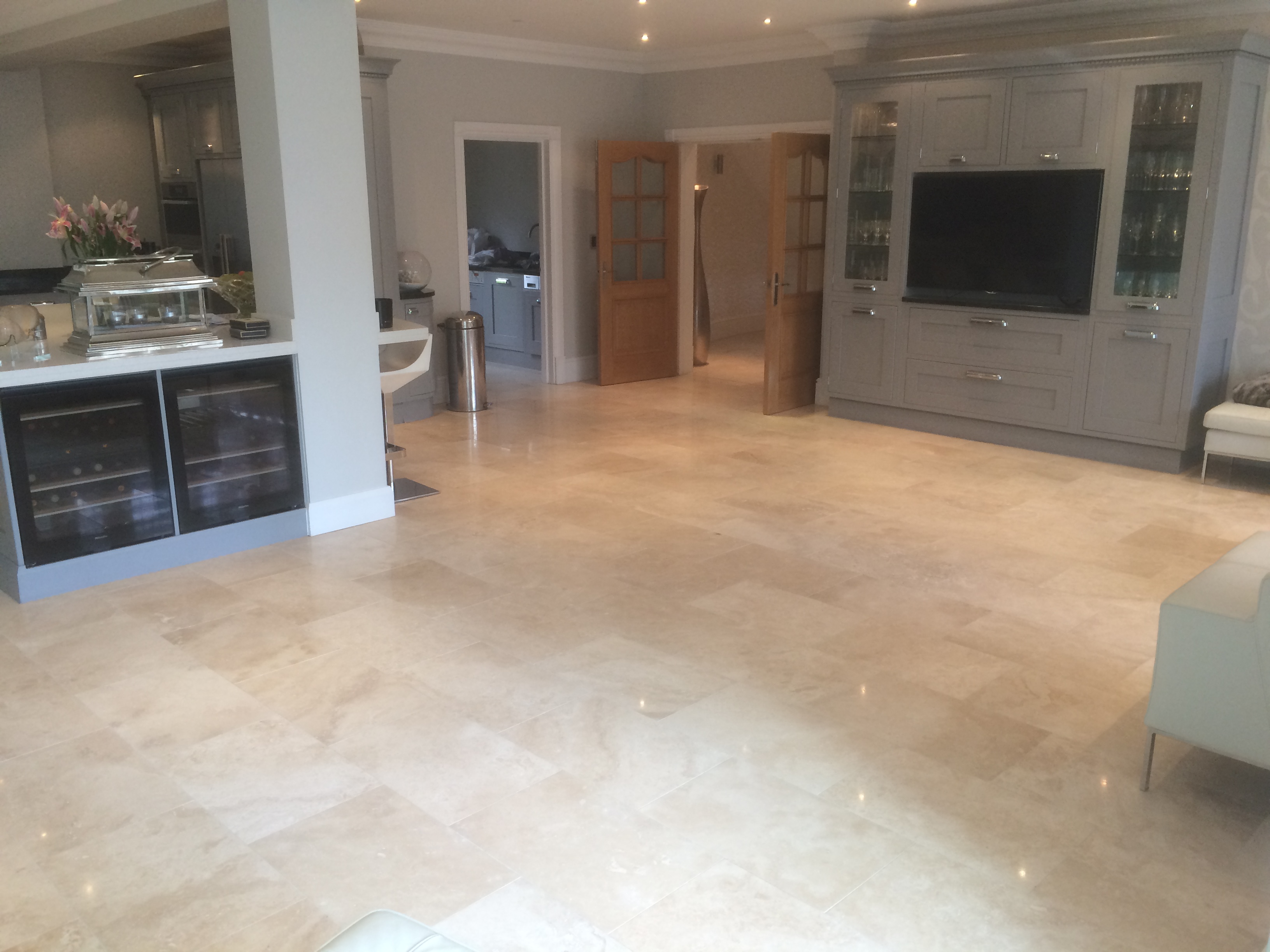 After Cleaning, Polishing and Sealing Travertine Floor