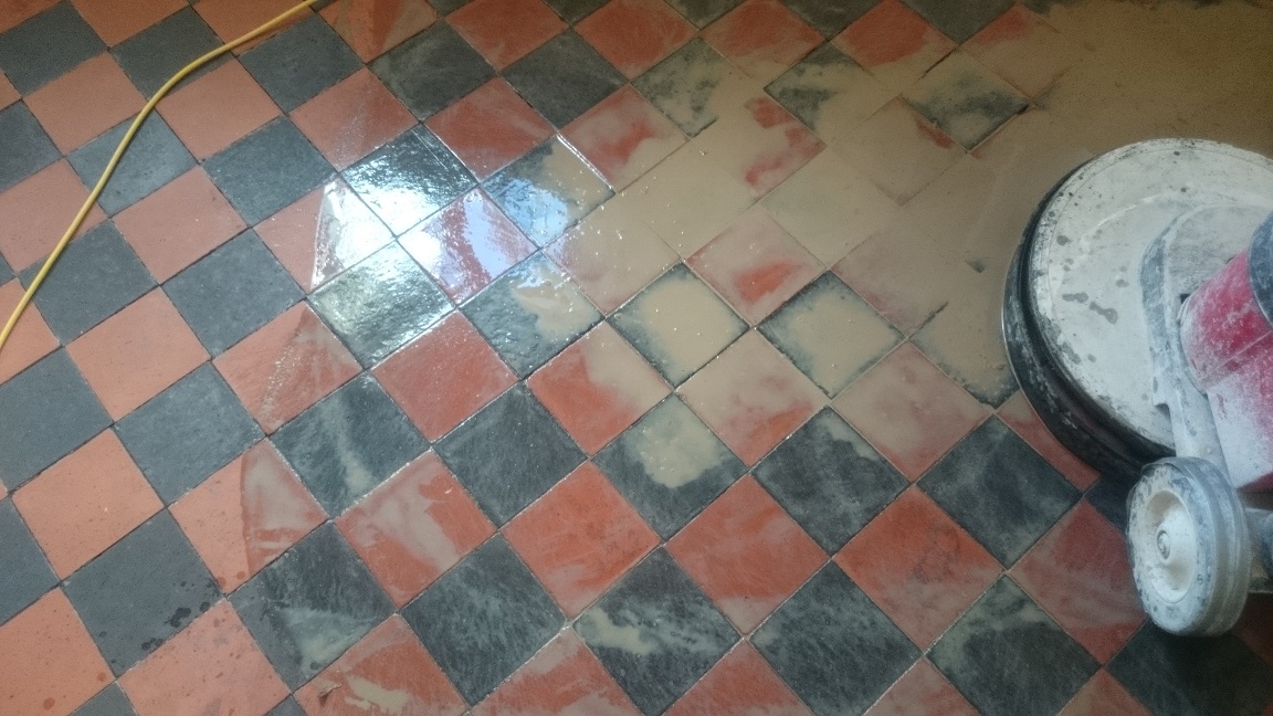 During Quarry Tile Floor Cleaning